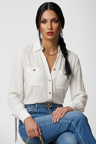 Camicia donna Relish SUGILLITE con catena al collo e con bottoni dorati sh