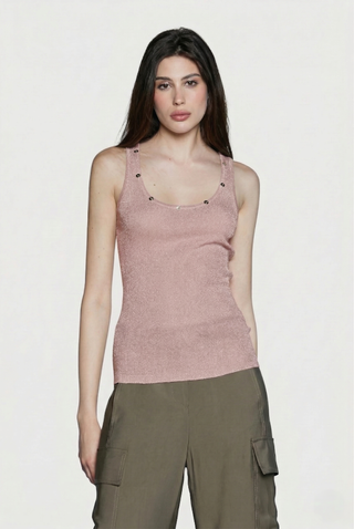 Canotta donna Relish PONTEVEDRA in maglia viscosa lurex scollo tondo e bottoncini - immagine 6