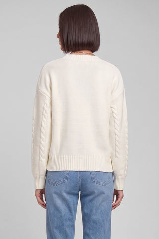 Cardigan donna FLORA panna con ricami floreali scollo V