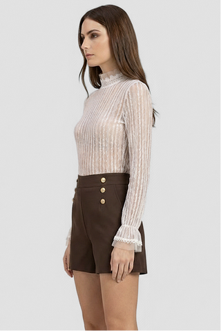 MORGANA long-sleeved lace top with ruffles