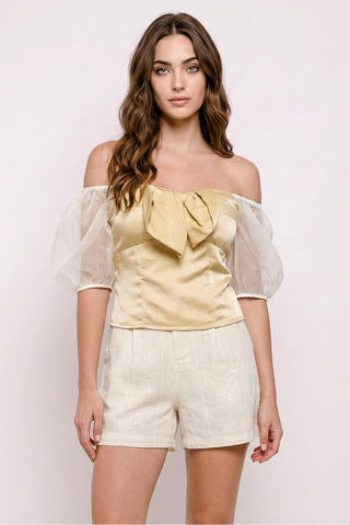 MILA top with tulle puff sleeves
