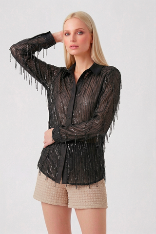DOMINIQUE L/S shirt with sequin threads