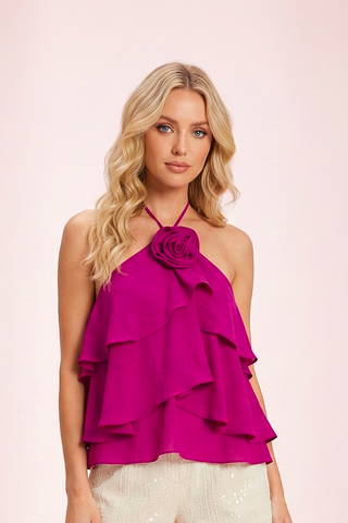 Top EMILIE scollo americana e applicazione fiore