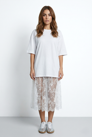 Coordinato donna in cotone ABSTRAIT t-shirt e gonna in pizzo