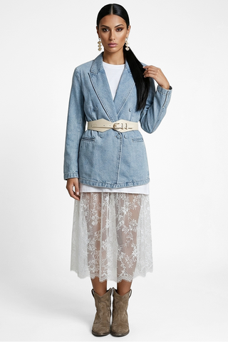 Coordinato donna in cotone ABSTRAIT t-shirt e gonna in pizzo - immagine 4