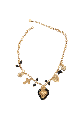 Collana donna ALMA in acciaio con cuore sacro croce e perline nere Oui Lulù