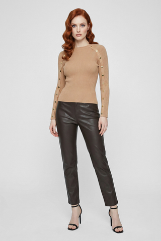 PERON ribbed crew-neck jumper with gold buttons