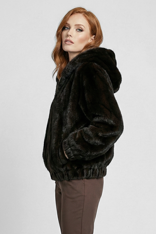 GIRON faux fur jacket with hood and pockets
