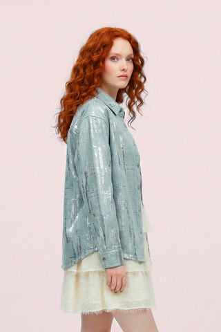 Giacca camicia in denim LUCINE con decori in micro paillettes