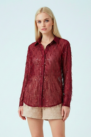 Camicia DOMINIQUE m/l con fili di paillettes