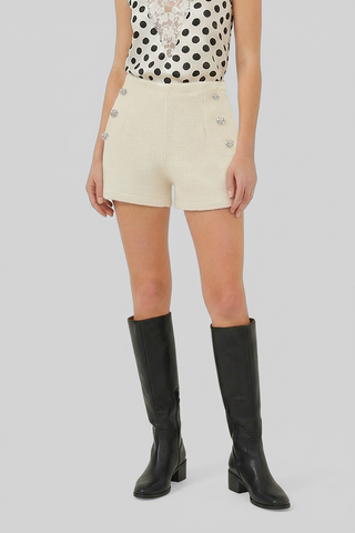 Shorts NANTES in tessuto jacquard luminoso con tasche e bottoni
