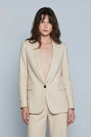 Giacca donna Relish  MANDRA_C lino e viscosa m/l tessuto gessato 1 bottone - immagine 7