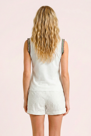 LOLA Sleeveless Top with Writing and Glitter Ruffles