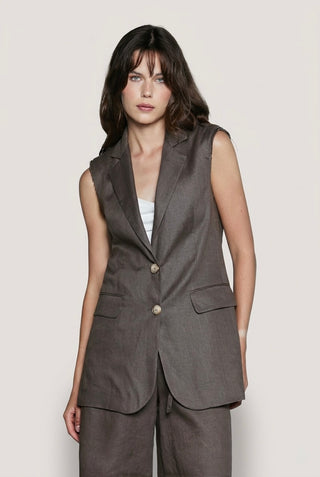 Gilet donna Relish BERTIU in lino lungo taglio maschile con revers - immagine 2