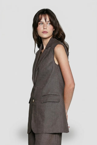 Gilet donna Relish BERTIU in lino lungo taglio maschile con revers - immagine 3