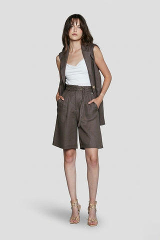 Gilet donna Relish BERTIU in lino lungo taglio maschile con revers - immagine 6