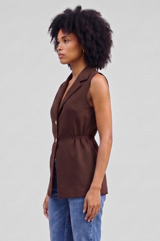 Gilet donna lungo AMALIA misto viscosa con bottoni dorati