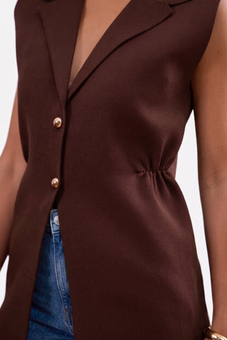 Gilet donna lungo AMALIA misto viscosa con bottoni dorati