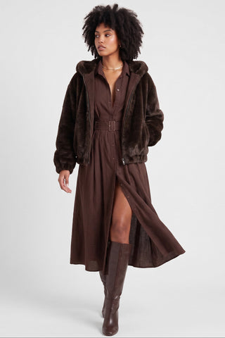GIRON faux fur jacket with hood and pockets