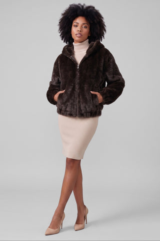 GIRON faux fur jacket with hood and pockets