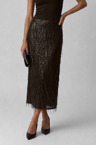 Gonna lunga TILLA con paillettes frangiate vita elastica