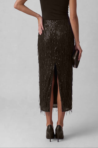 Gonna lunga TILLA con paillettes frangiate vita elastica