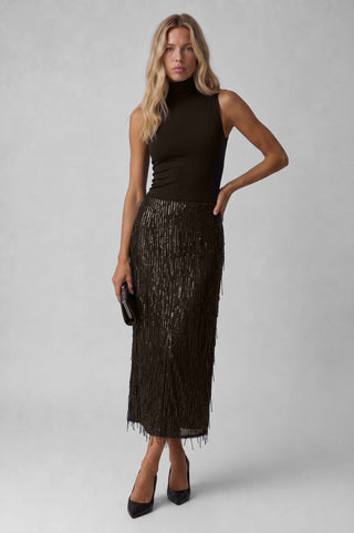 Gonna lunga TILLA con paillettes frangiate vita elastica