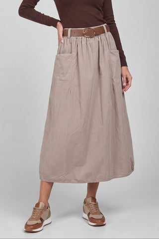 Gonna midi MARGE elastica in vita a palloncino in velluto mille righe con tasche
