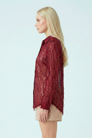 Camicia DOMINIQUE m/l con fili di paillettes