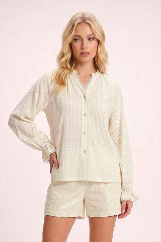 CALLUNE long-sleeved shirt with ruffles and jewel buttons