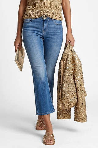 Jeans donna Relish LACORUNA vita alta capri svasati alla caviglia con cintura