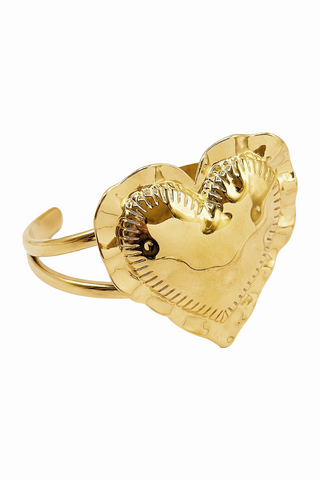 Bracciale donna rigido PASSION con cuore grande martellato in acciaio dorato Oui Lulù