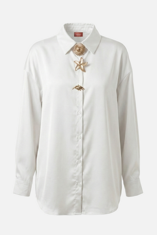 Camicia CAIENNA m/l in raso con spille gioiello