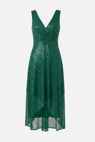 PARIS long sequin dress with criss-cross neckline