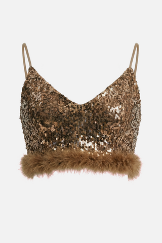 Crop Top bralette CHALEY full paillettes con piume