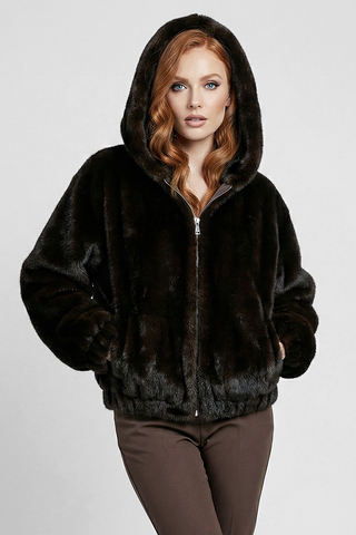 GIRON faux fur jacket with hood and pockets