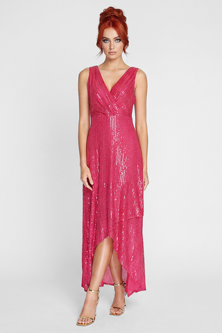 PARIS long sequin dress with criss-cross neckline