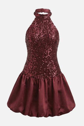 Abito mini ARCENS a palloncino paillettes e collo all'americana