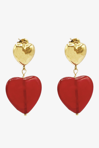 Orecchini donna CLODETTE doppio cuore con pendente acrilico rosso passione in acciaio Emily