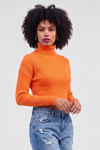 Maglia donna a costine cropped PITTY a collo alto