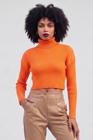 Maglia donna a costine cropped PITTY a collo alto