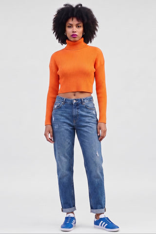 Maglia donna a costine cropped PITTY a collo alto