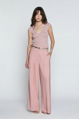 Maglia donna Relish APOFILLITE viscosa manica corta in lurex a costine scollo a V - immagine 5
