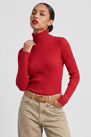 Maglia donna collo alto YUKI a coste m/l in viscosa