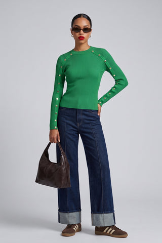 PERON ribbed crew-neck jumper with gold buttons