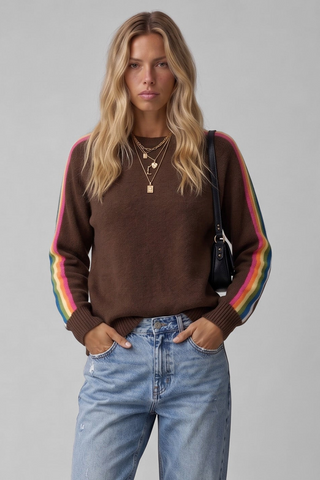 Maglione donna PIOLA in lana con bande multicolori sulle maniche