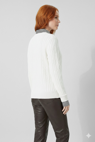Maglia donna TREVOUX misto viscosa m/l a trecce con polsini - immagine 4