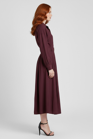 TREBAN long dress with long sleeves, belt, and buttons