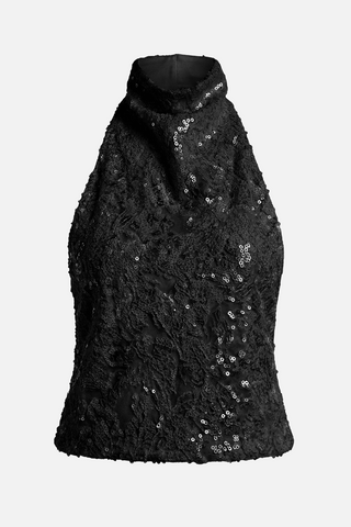 Top FLORIANE in tessuto ricamato e micro paillettes