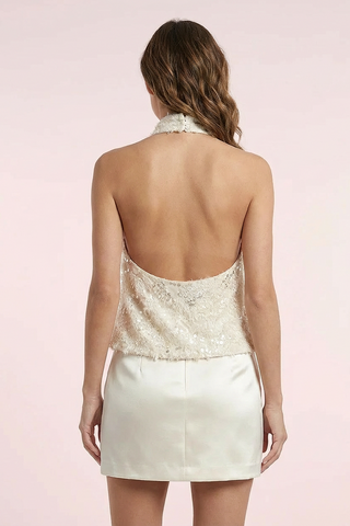 Top FLORIANE in tessuto ricamato e micro paillettes